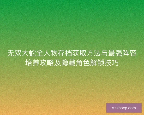 无双大蛇全人物存档获取方法与最强阵容培养攻略及隐藏角色解锁技巧