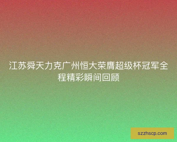 江苏舜天力克广州恒大荣膺超级杯冠军全程精彩瞬间回顾