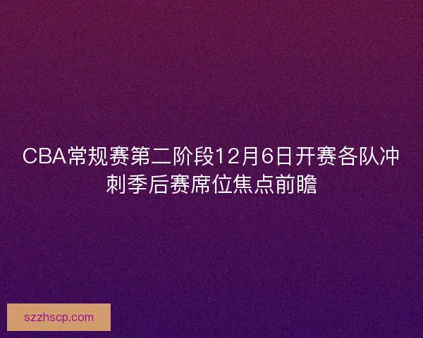 CBA常规赛第二阶段12月6日开赛各队冲刺季后赛席位焦点前瞻